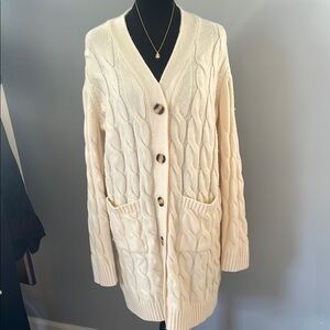 Cream Cable Knit Cardigan Sweater with pockets